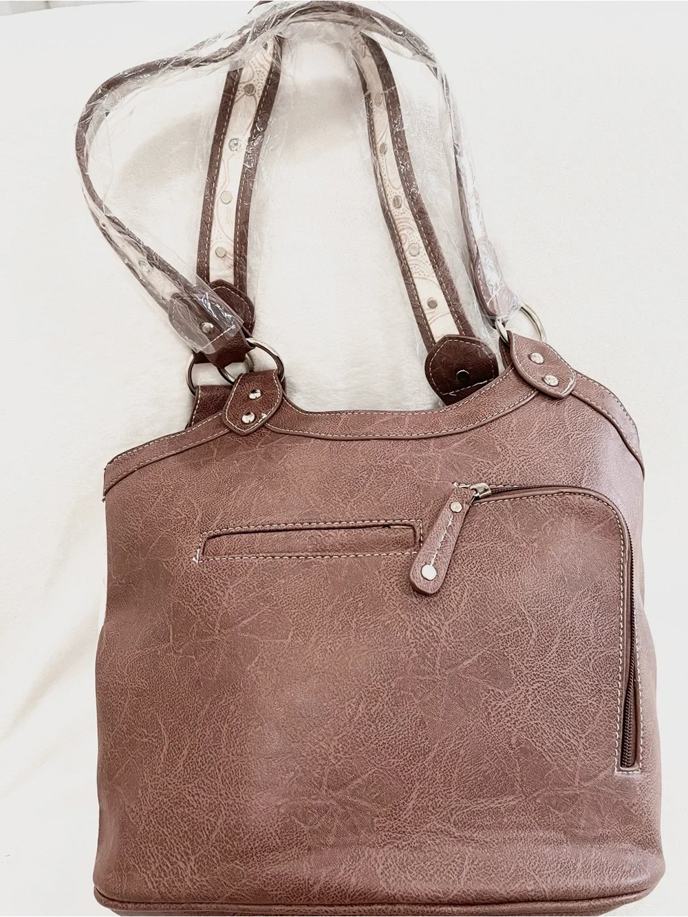 Brown and Cream Embellished Cross Satchel Tote NWT